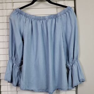 Sanctuary Light Blue Off-Shoulder Blouse. Size S